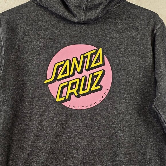 Santa Cruz Sweatshirt Women's Large Faded Black Hoodie Double Sided Pink Logo - Picture 12 of 13
